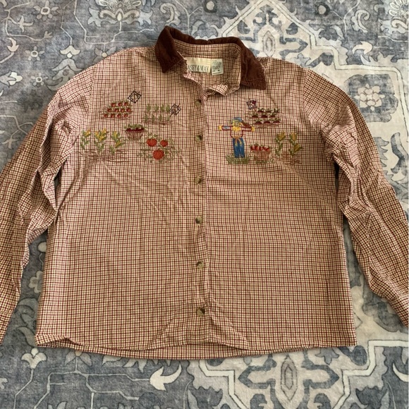 Casey & Max Gingham Fall Embroidered Long Sleeve Button Down Size M - Picture 1 of 5